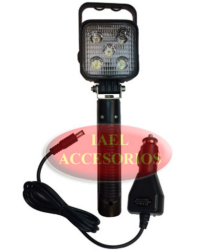 FARO LED CUADRADO 5 LEDS, CON BATERIA RECARGABLE 12V, 15W, CON MANGO IAEL-15CR
