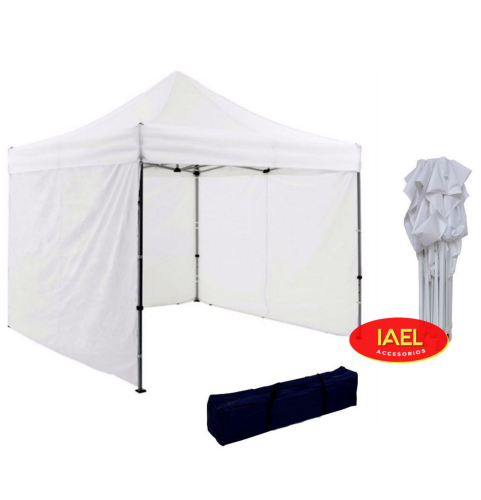 GAZEBO PLEGABLE 3X3MTS, CON BOLSO, BLANCO, 4 PAREDES CG-001B