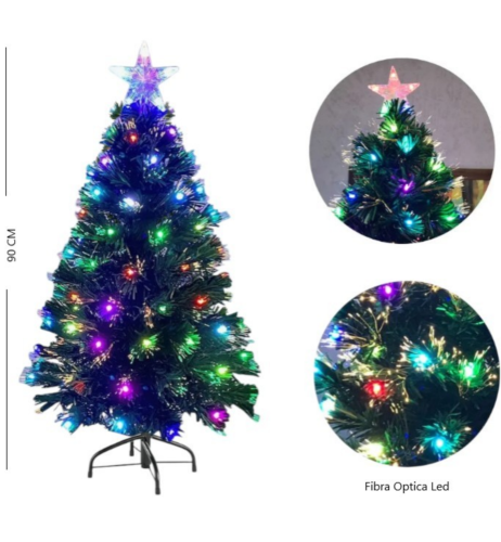 ARBOL DE NAVIDAD 90CM LUCES FIBRA OPTICA CON ESTRELLA POL-31A