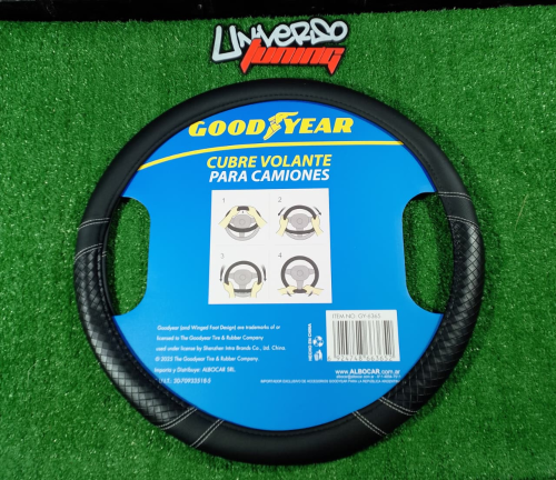 CUBRE VOLANTE GOODYEAR, CAMION 50CM FORRADO EN CUERINA COMBINADO PICADO CON COSTURA GY-6365