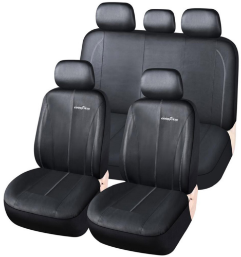 JGO. FUNDA ASIENTO NEGRA, COMBINADA CUERINA, POLIESTER Y VELOUR, COMPLETA, GOODYEAR, 11 PIEZAS GY-4339