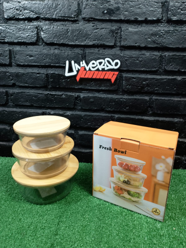 SET X3 TUPPERS HERMETICOS REDONDOS CON TAPA DE BAMBÚ JS-7161-XY1747
