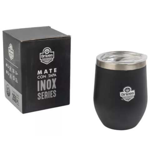 MATE VASO ACERO INOX 350 ML - CON TAPA - NEGRO TD-1700/N