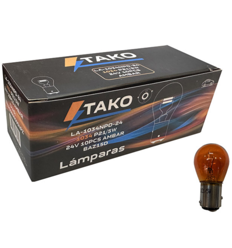 LAMPARA 1034 AMBAR PATA DESPLAZADA `V`, 21/5W 24V 2 POLOS - TAKO  LA-1034NPD-24