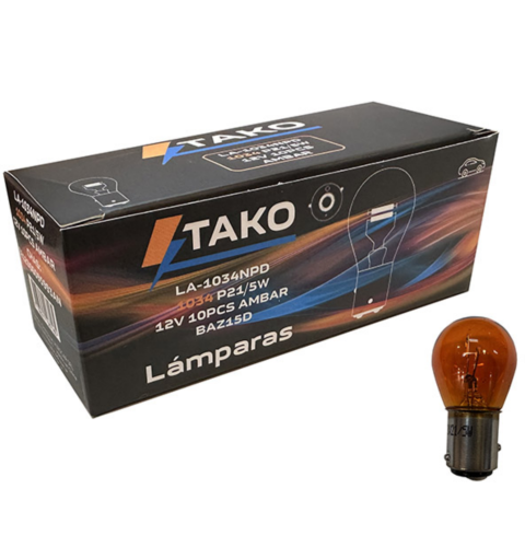 LAMPARA 1034 AMBAR PATA DESPLAZADA `V`, 21/5W 12V 2 POLOS - TAKO LA-1034NPD