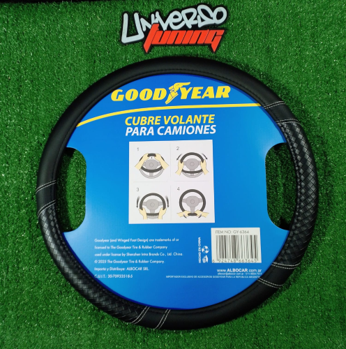 CUBRE VOLANTE GOODYEAR, CAMION 47CM FORRADO EN CUERINA COMBINADO PICADO CON COSTURA GY-6364
