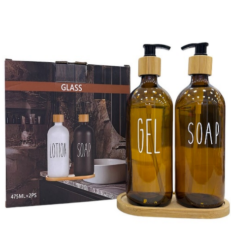 BOTELLA DE JABÓN/GEL DE VIDRIO + PLÁSTICO DE BAMBÚ JK-4481
