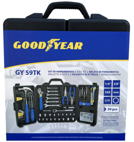 KIT DE HERRAMIENTAS GOODYEAR 59 PCS, CON CAJA PLASTICA GY59TK