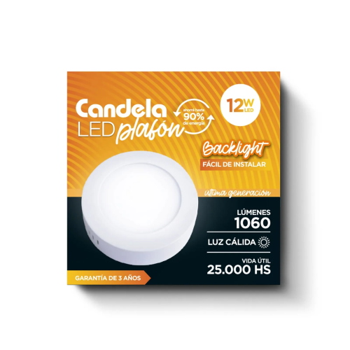 LED PLAFON SIDELIGHT REDONDO BASE. 12W CALIDO CANDELA 6832