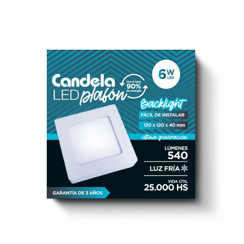 LED PLAFON SIDELIGHT CUADRADO BASE. 6W FRIA CANDELA 6835