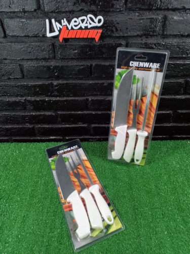 SET DE 3 UTENSILLOS DE COCINA ACERO INOXIDABLE C MANGO DE PLASTICO S-2196-SET ASADO