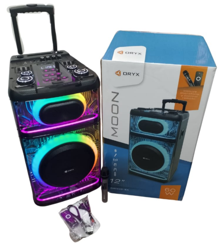 PARLANTE PORTATIL 12" MOON 60W CON MICROFONO Y CONTROL REMOTO ORYX