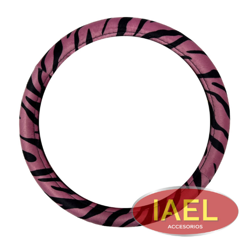 CUBRE VOLANTE ANIMAL PRINT ROSA Y NEGRO 38CM AFELPADO CV-048