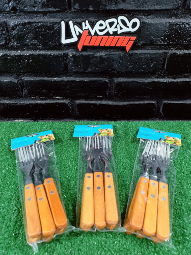 SET DE TENEDORES X6 DE ACERO INOXIDABLE CON MANGO DE MADERA JK-4153