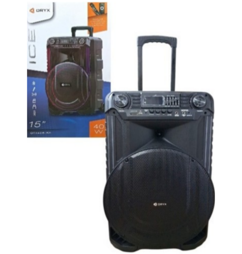 PARLANTE PORTATIL 15" ICE 40W CON MICROFONO Y CONTROL REMOTO ORYX OR1426-SA